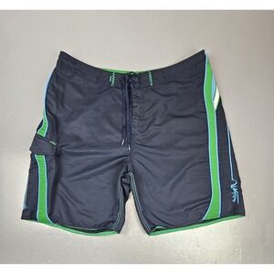 Quicksilver Board Shorts Mens 40 Vintage Navy Blue Green Swim Trunks Script Logo